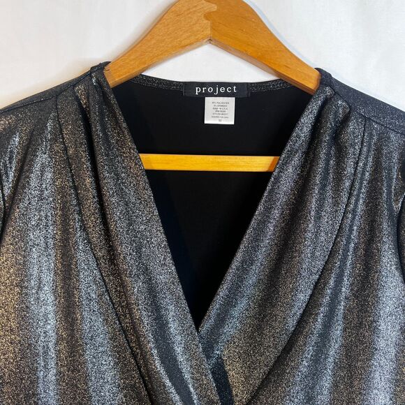 Project Metallic Dressy Vneck Empire Blouse 3/4 Sleeve Special Occasion Size MD - Picture 3 of 7